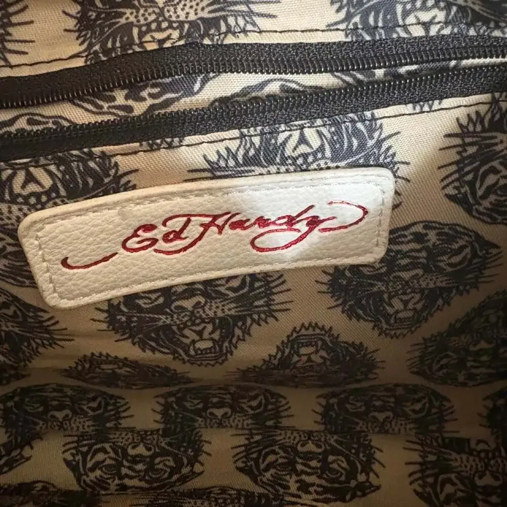 Ed Hardy Y2K Red Leopard Tattoo Skull Satchel Crossbody Bag